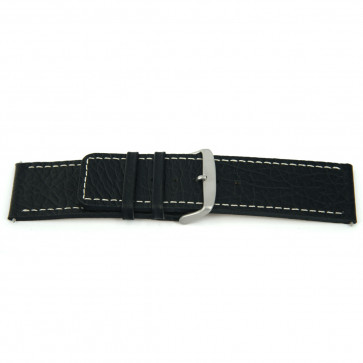 Echt lederen horloge band zwart met wit stiksel 22mm H125